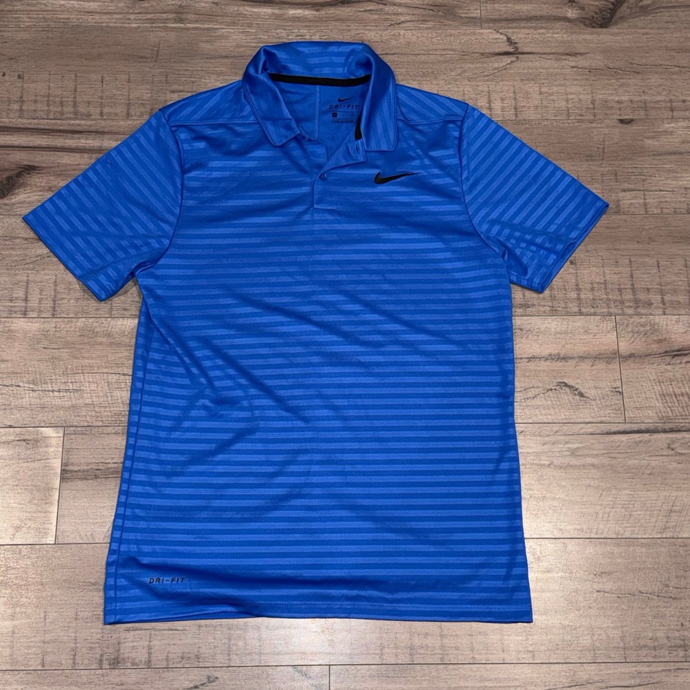 Nike Men's Polo Dri Fit Golf Blue Stripe Dressy Sporty Size Small